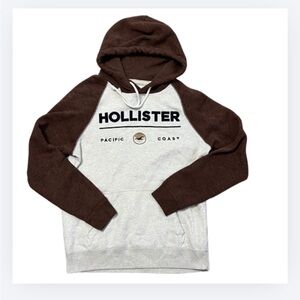 Hollister Men's Two-Tone Brown and Cream Hoodie